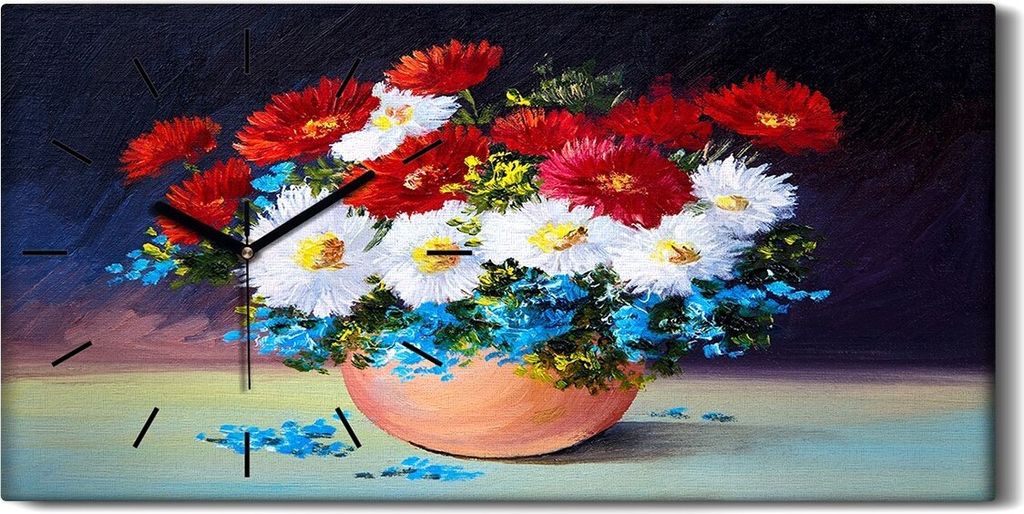 Leinwand Wanduhr Wandkunst Uhr Geräuschlos 60x30 Gemälde Blumen Pflanzen Kunst - schwarze Hände