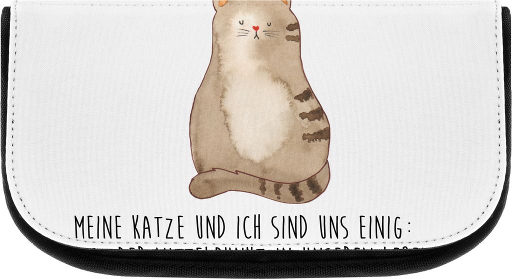 Mr. & Mrs. Panda Kosmetiktasche Katze Sitzen - Weiß - Geschenk, Kater, Herz, Cat, Schminktasche, toilettenbeutel, Kulturbeutel, Cats, Organizer, k...