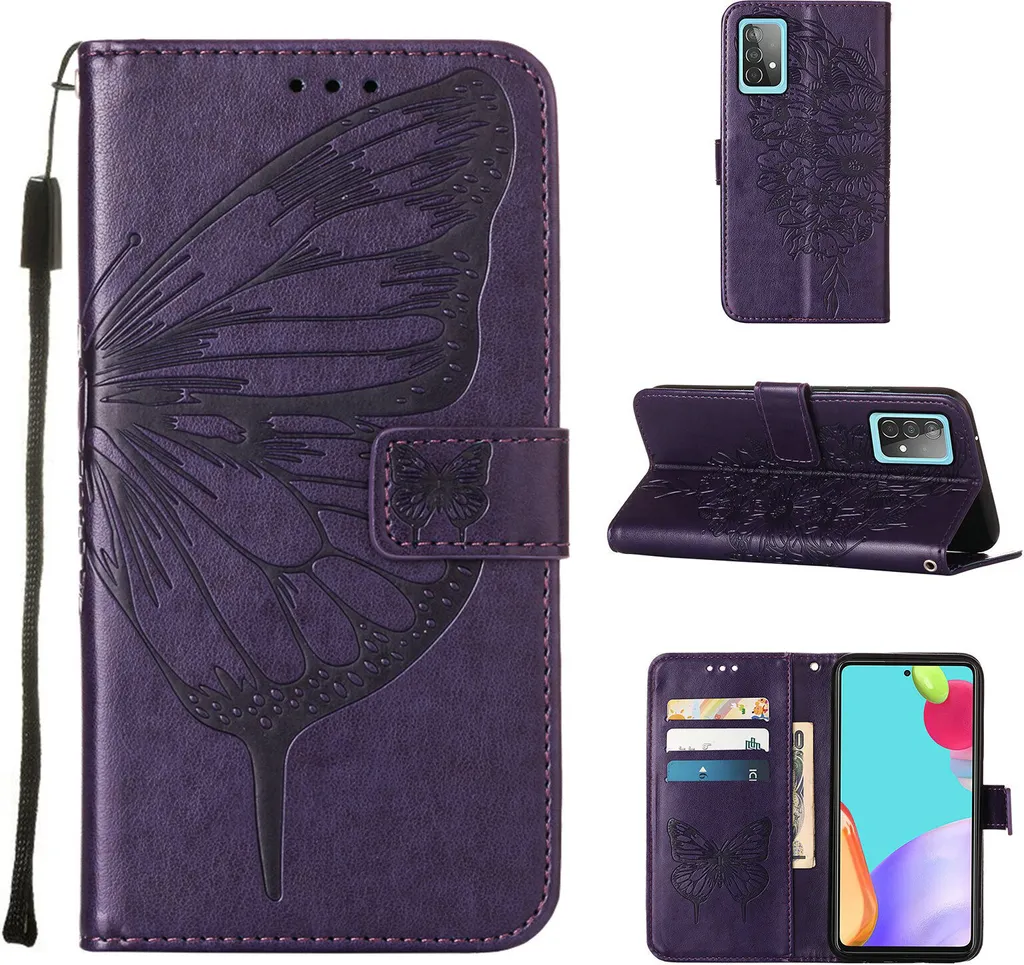 Custodia Protettiva Samsung A52s 5G Viola | Flip Case Pelle Farfalla