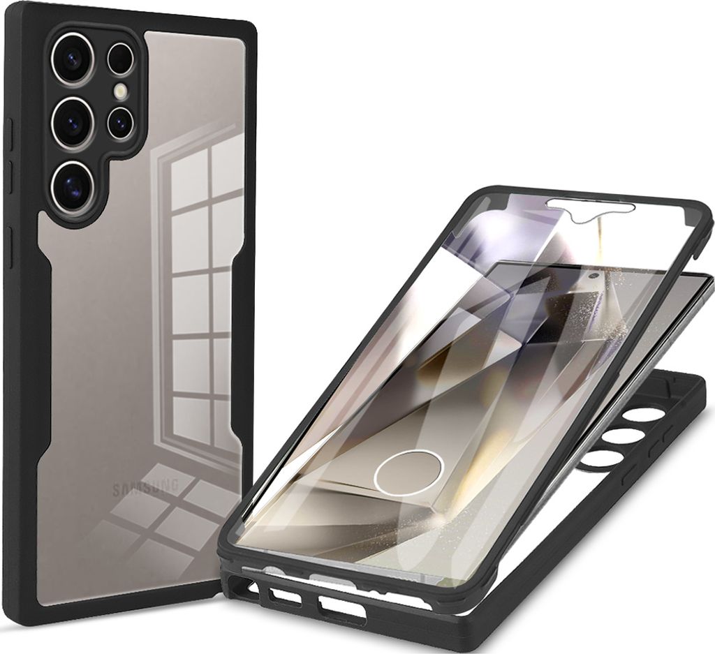 Schutzhülle für Samsung Galaxy S25 Ultra, Eingebautem Displayschutz 360 Grad Komplettschutz Handyhülle Schwarz