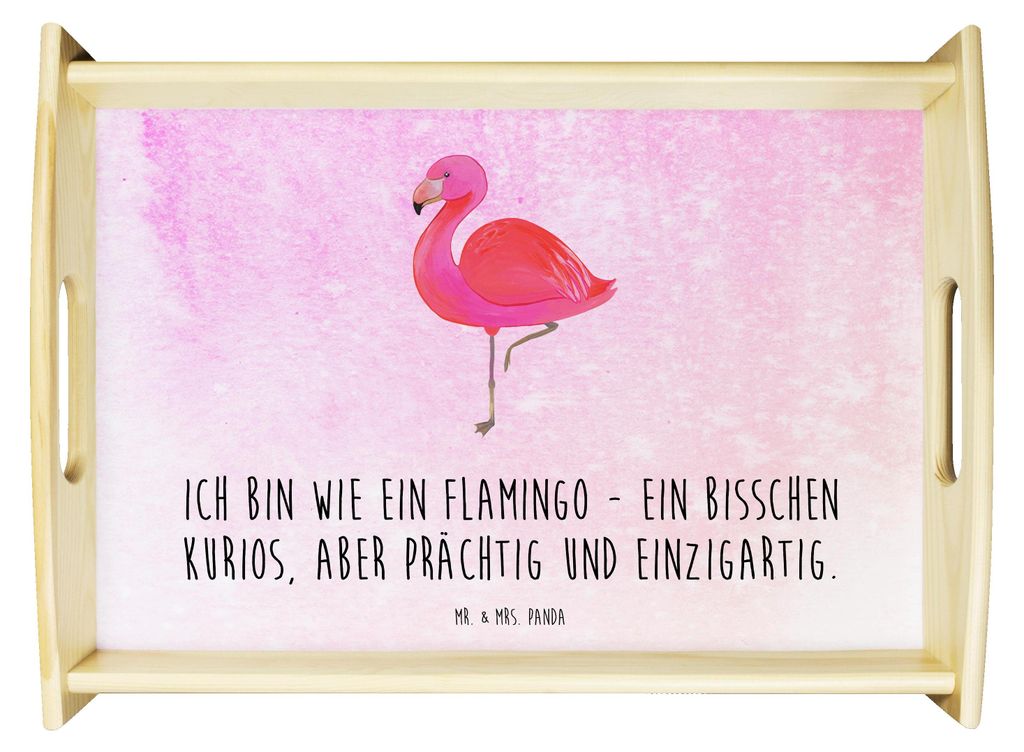 Mr. & Mrs. Panda Deko Tablett Flamingo Classic - Aquarell Pink - Geschenk, für bett, Ich, Serviertablett, Sofa, Rosa, Tochter, sofatablett, Servie...