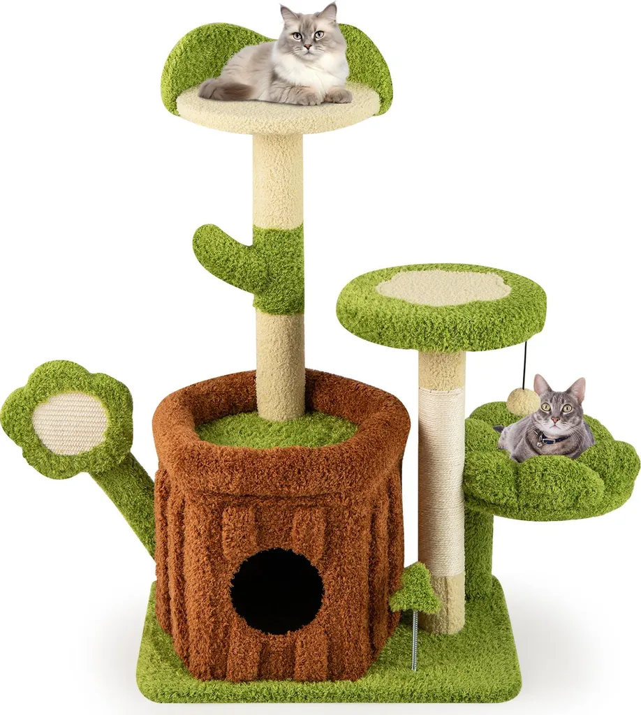 Meuble pour Chat d'Appartement avec Aire de Jeux et Niche de Sommeil 92cm