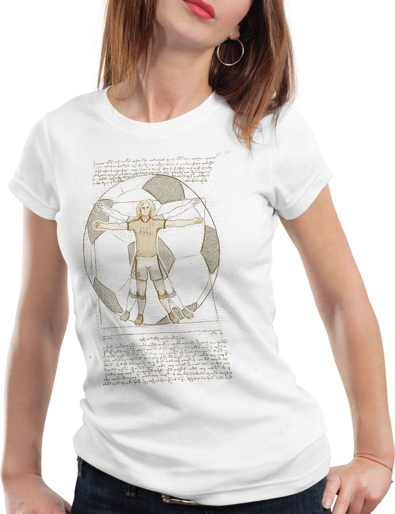 Style3 Vitruvianischer Fußballer Damen T-Shirt spieler mannschaft, Farbe:Weiß, Größe:XL