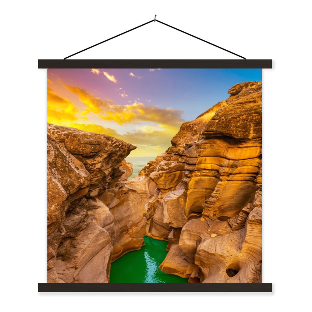 MuchoWow Textilposter Felsen - Meer - Sonnenuntergang - Natur - Wasser 120x120 cm mit schwarzem Rahmen - Aufhängungsset