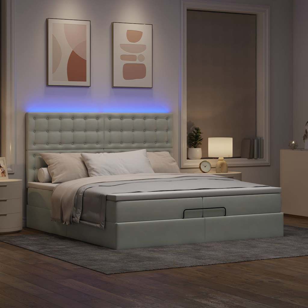 Maison Exclusive - Ottoman-Bett mit Matratzen & LEDs Hellgrau 200x200 cm Samt