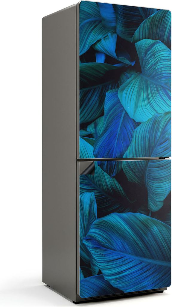Blätter in Blautönen – Magnetische Kühlschrank Abdeckung – Dekorfolie magnetisch Küche – Kühlschrank Magnet Deko – selbstklebende Magn...