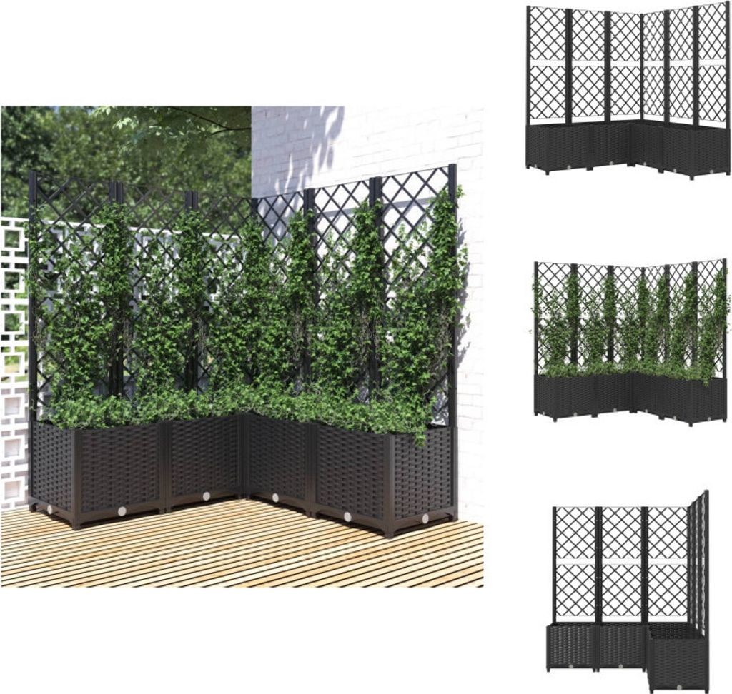 vidaXL Pflanzkübel mit Spalier Schwarz 120x120x136 cm PP - Blumentöpfe & Pflanzgefäße