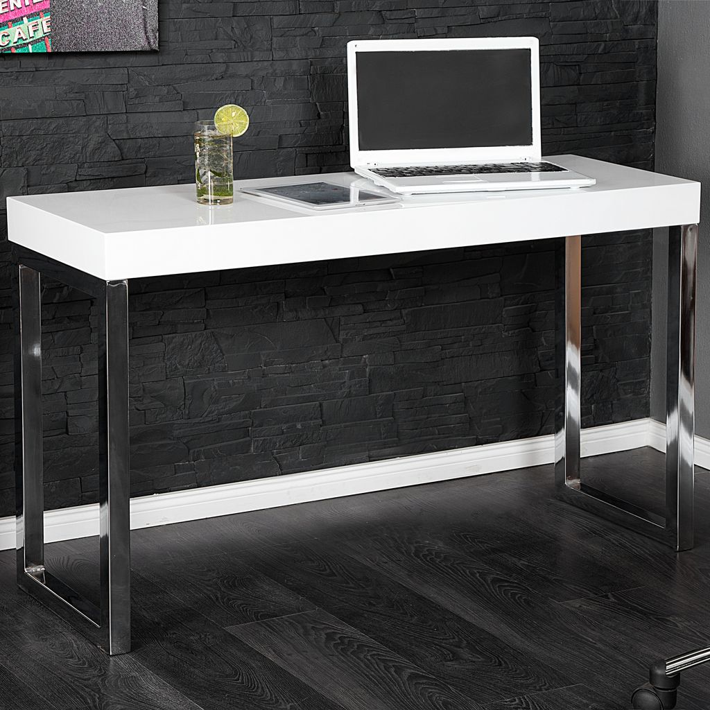 Schreibtisch Weiß Computertisch Hochglanz mit Schubladen Bürotisch 120cm Tisch
