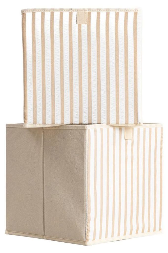 HOMLA LINETA Aufbewahrungsboxen in beige gestreift 2 Stk. / Produktbild 