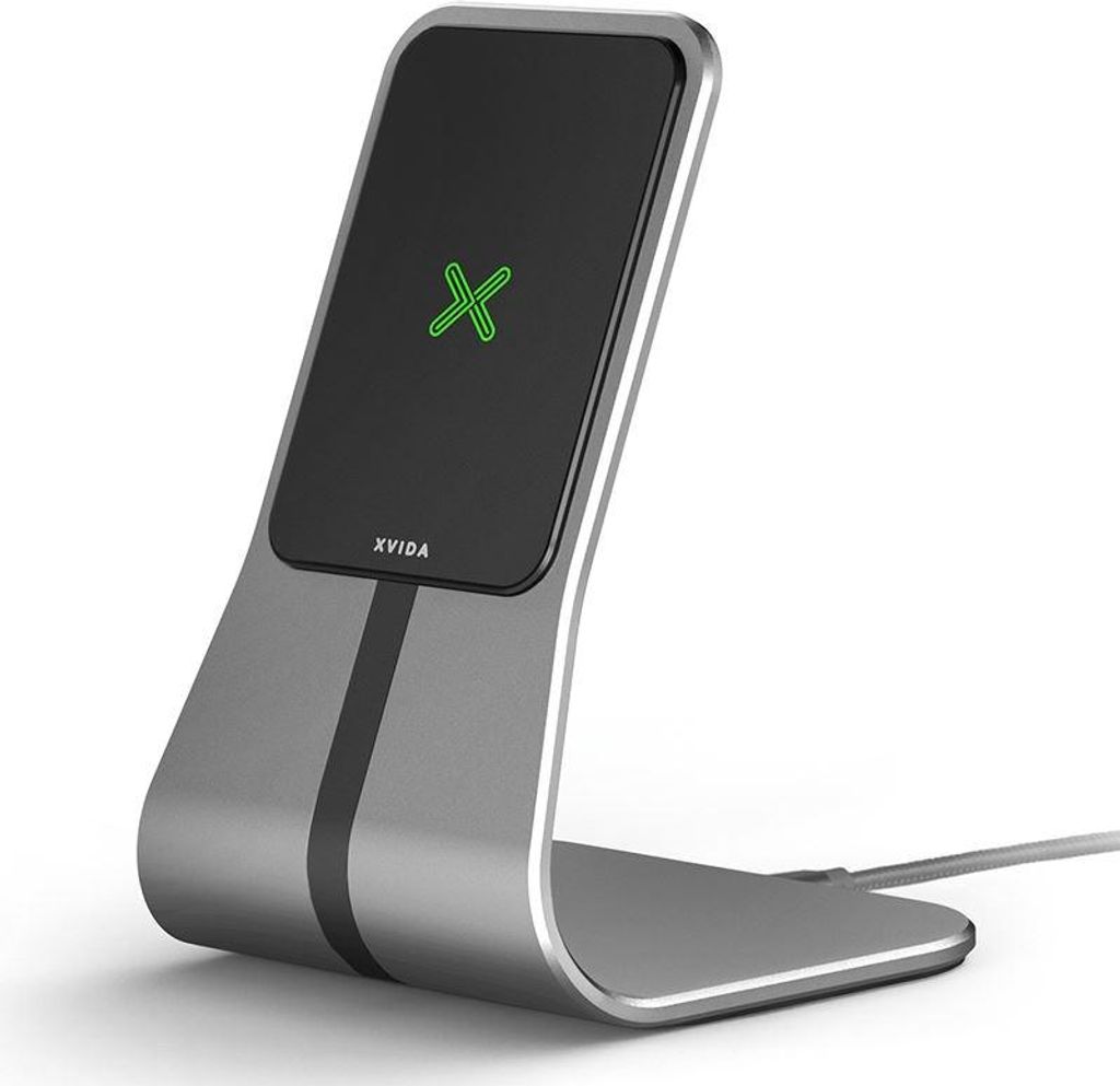 XVIDA (POWER 2) kabelloser Ladetischständer – Qi 7,5 W (Silber)