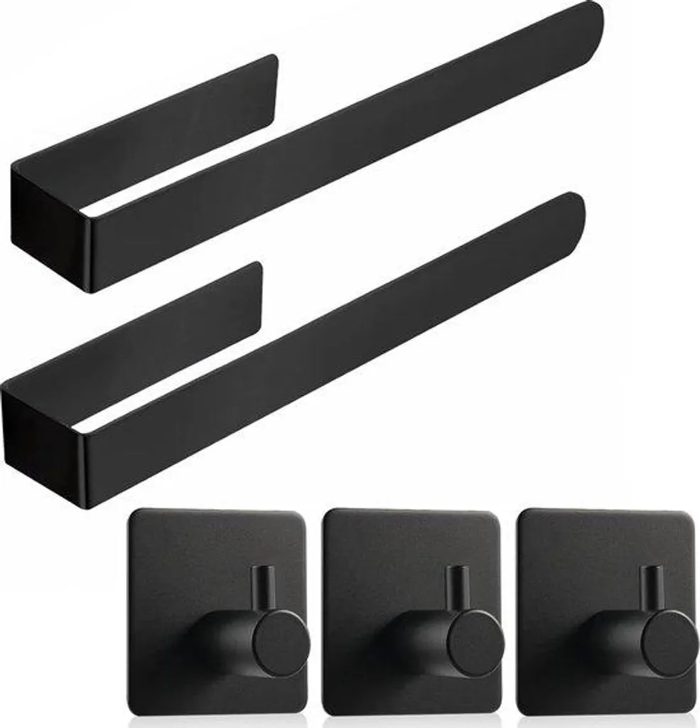 Porte-serviettes inox noir autocollant - Design épuré 23 cm et 37 cm