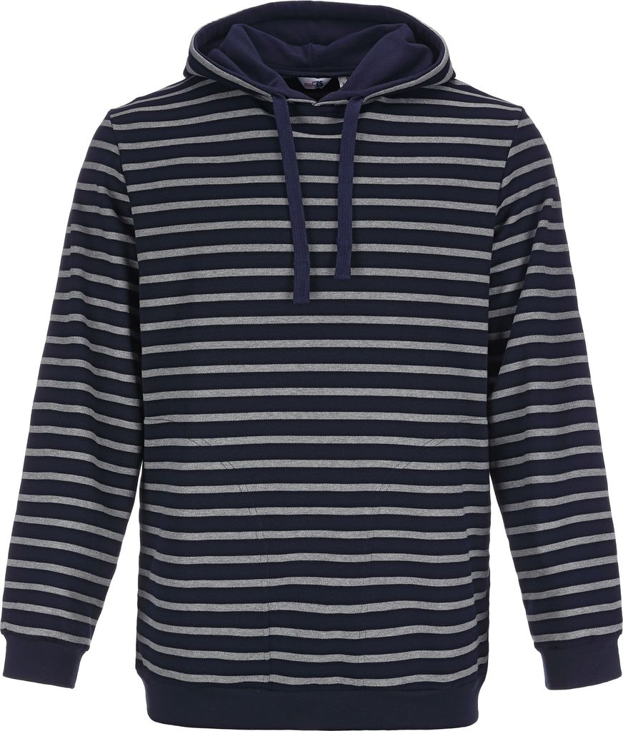 modAS Bretonisches Kapuzenshirt Pullover gestreift Uni – Streifenpullover Ringelpullover mit Kapuze aus Baumwolle in Blau/Graumelange Größe XL