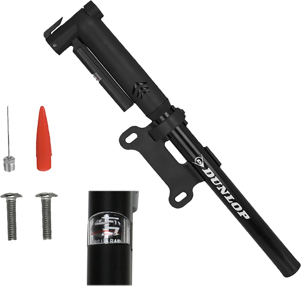 Fahrrad-Minipumpe, kompakte Fahrradpumpe mit analoger Druckanzeige, flexiblem ausziehbarem Schlauch, 2 Adapter, Presta und Schrader, (L) ca. 28 / 4...