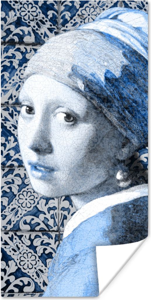 MuchoWow Poster Mädchen mit Perlenohrring - Vermeer - Delfter Blau 80x160 cm - Kinderzimmer