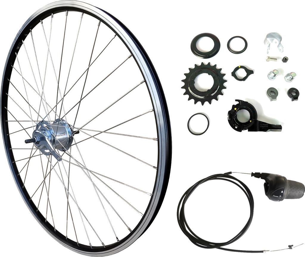 28 Zoll Hinterrad Alu Hohlkammerfelge 36 Loch, NIRO Speichen, mit Shimano Nexus 7-Gang Schaltwerk. inkl. Einbauteile/Griff