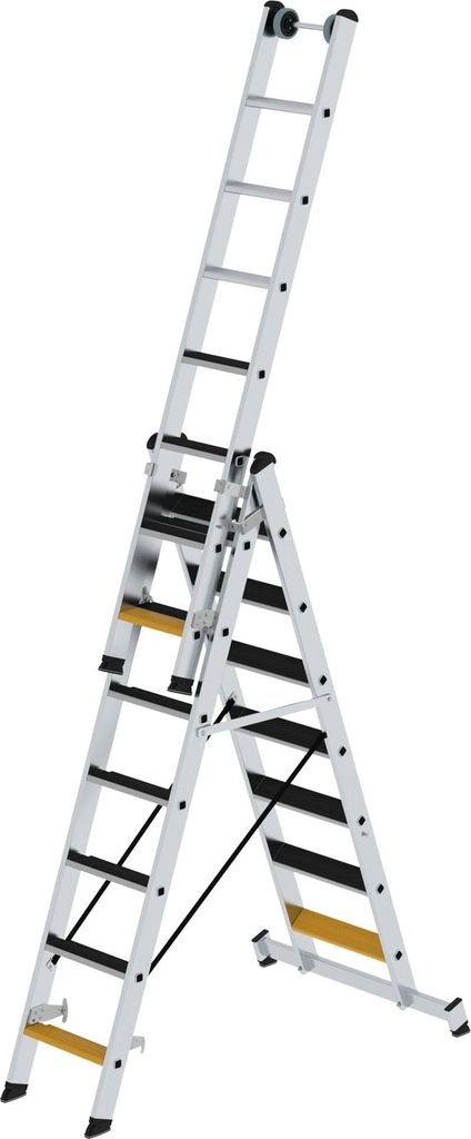 Günzburger Steigtechnik Stufen-Mehrzweckleiter 3tlg. mit nivello-Traverse und clip-step R13 3 x 7 Stufen - 033322