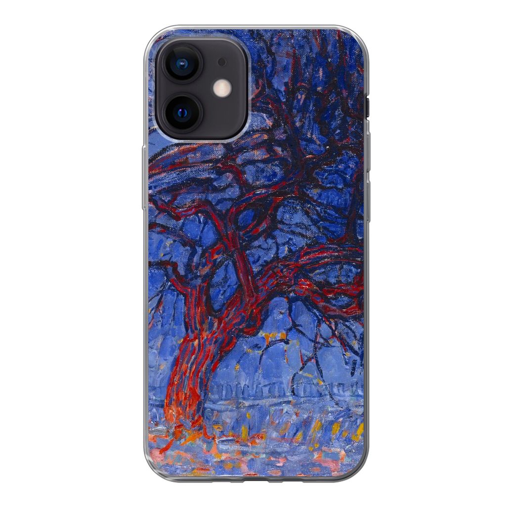 MuchoWow Handyhülle Schutzhülle Hülle für iPhone 12 Roter Baum - Piet Mondrian Silikon Softcase Handy Hülle - Schutzhülle