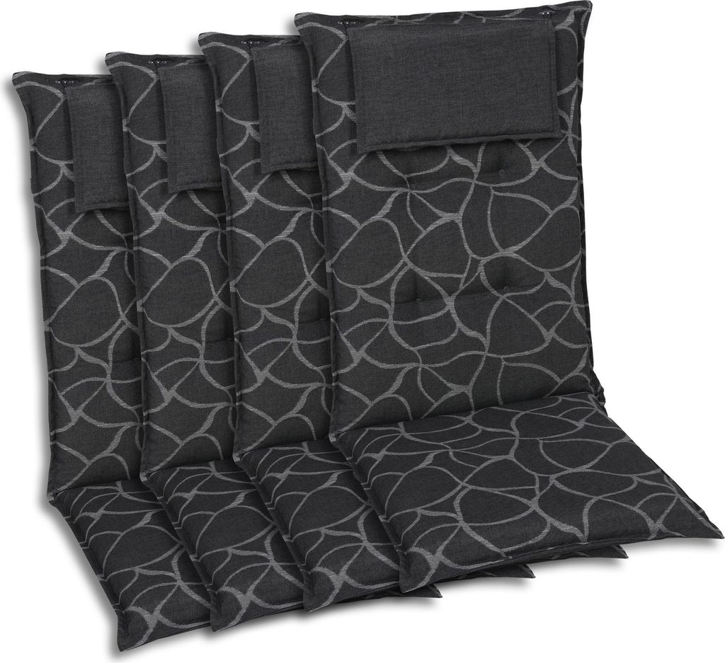 GO-DE Textil, Sesselauflage Hochlehner, 4er-Set, Farbe: anthra, Maße ca.: 120 cm x 50 cm x 7 cm