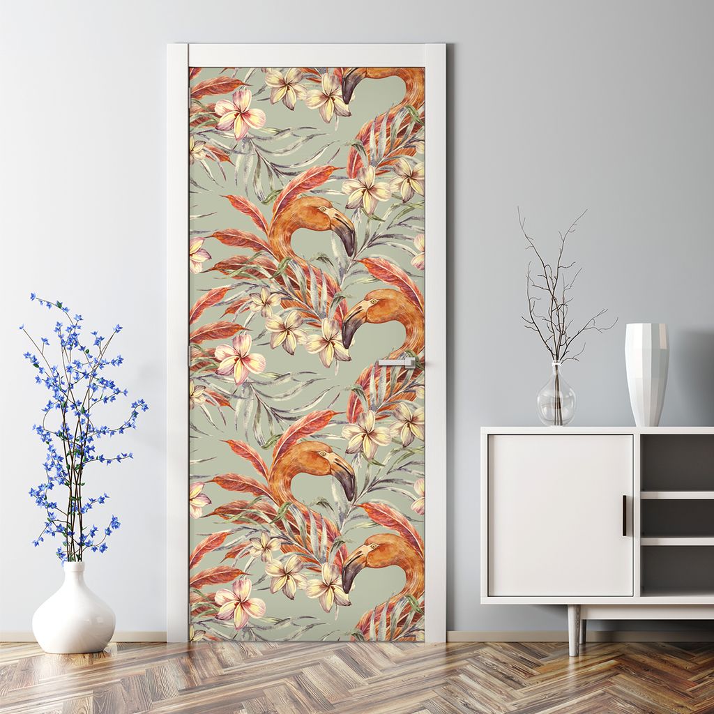 Dekorative Aufkleber selbstklebend Klebefolie Türaufkleber Türposter Vintage Flamingos 77 x 200 cm