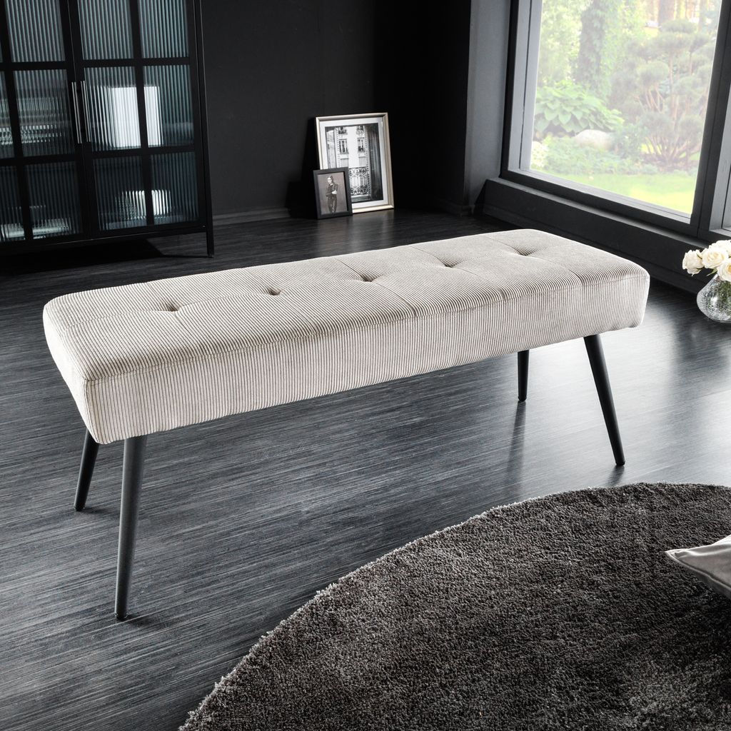 Design Sitzbank BOUTIQUE 100cm hellgrau Cord schwarze Produktbild 