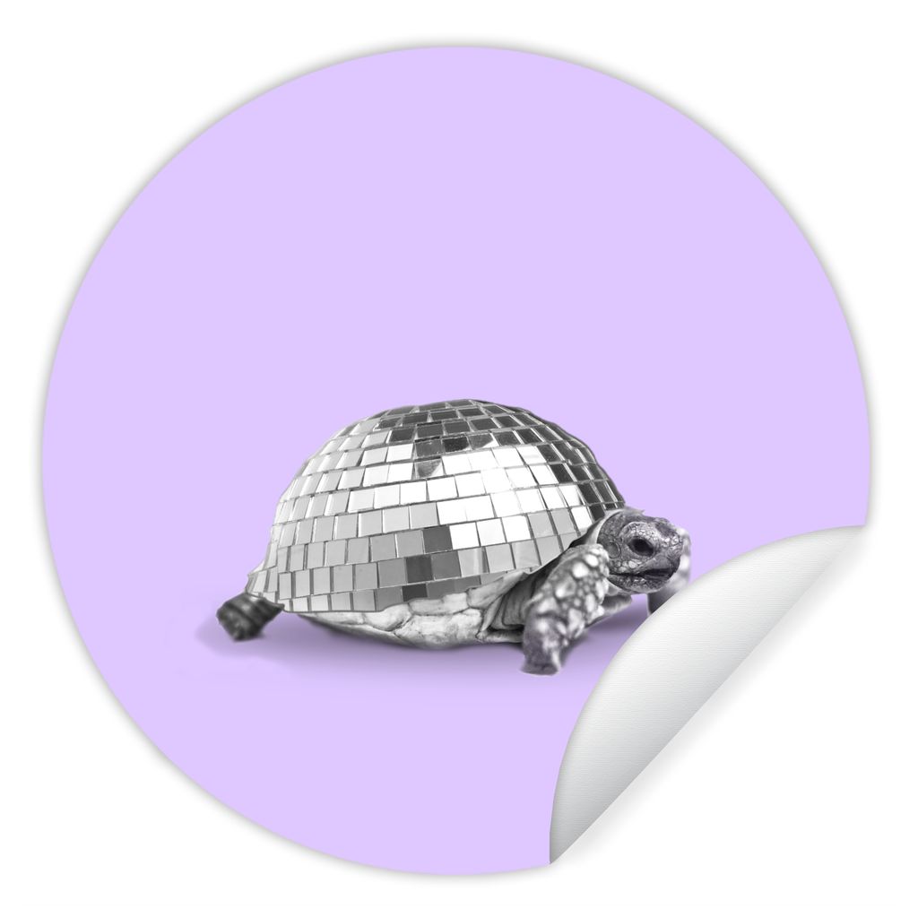 MuchoWow Runde Wandtattoo - Wandsticker Tapete Aufkleber Schildkröte - Discokugel - Disco - Tier - Lila Ø 30 cm Selbstklebend und Repositionier...