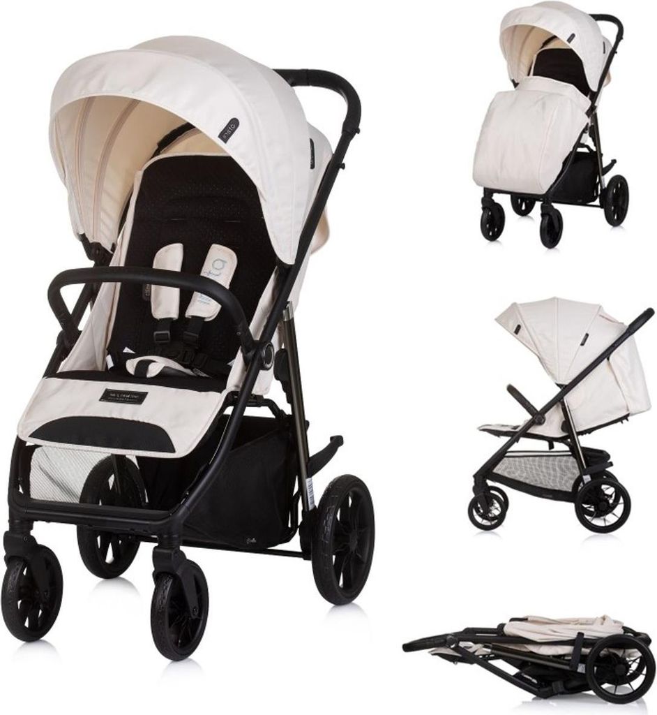 Chipolino Kinderwagen Buggy Insta, Fußabdeckung, Federung, Korb, Gurt, klappbar beige