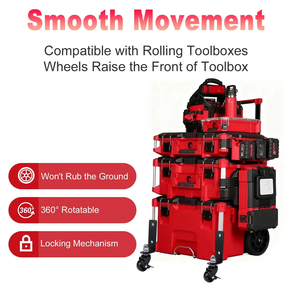 Roues pivotantes 360° avec frein pour caisse Packout - Charge 90 kg