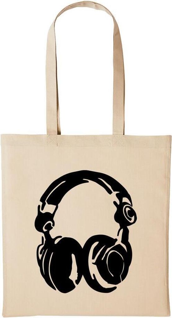 Huuraa Baumwollbeutel Kopfhörer DJ Geschenk Einkaufstasche Natural 10 Liter Baumwolle Kopfhörer DJ Accessoire