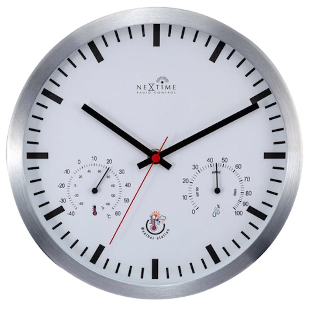 Horloge Murale Argentée Idéale pour Bureau avec Météo Radio-Pilotée