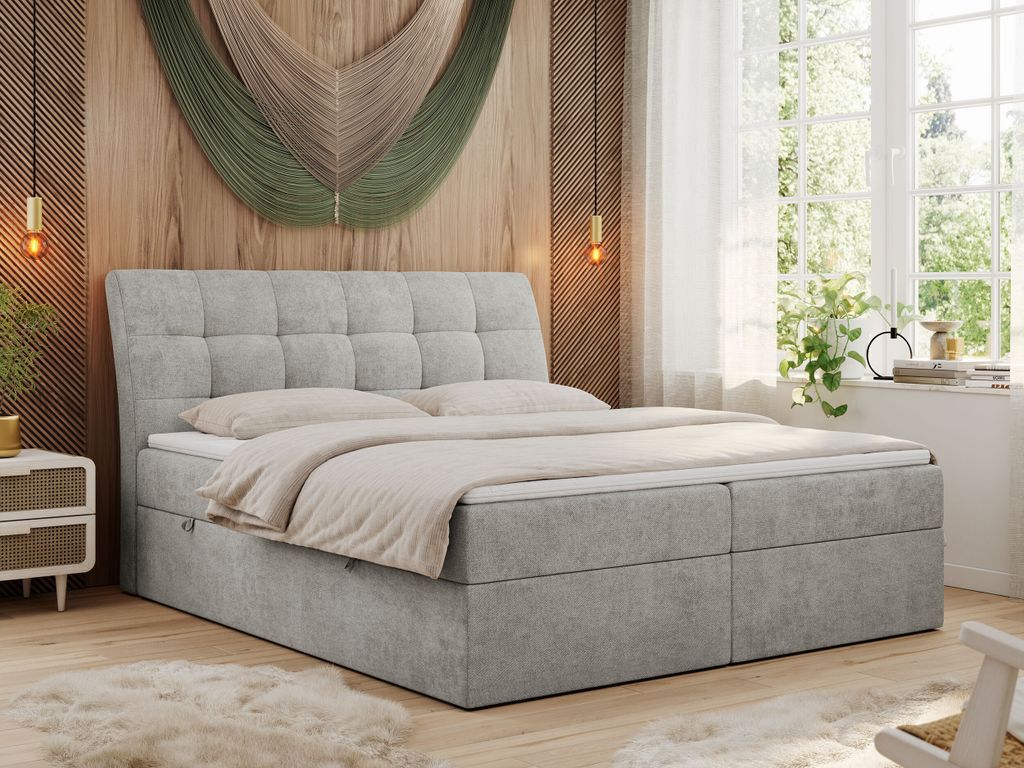 Boxspringbett 120x200 mit Matratze, Bett mit Multipocket - Matratze H3 und Topper, Polsterbett 120x200 mit Bettkasten und Kopfteil, DIEGOS - 120x20...