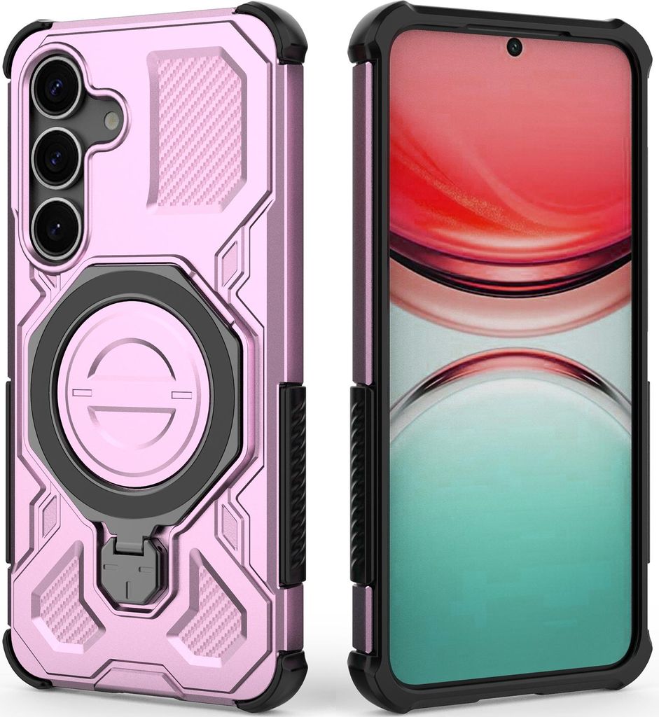 Robuste Handyhülle für Samsung Galaxy S25 mit Ringhalter Ständer Stoßfest, Magnetisch, Dual-Layer Schutz Pink