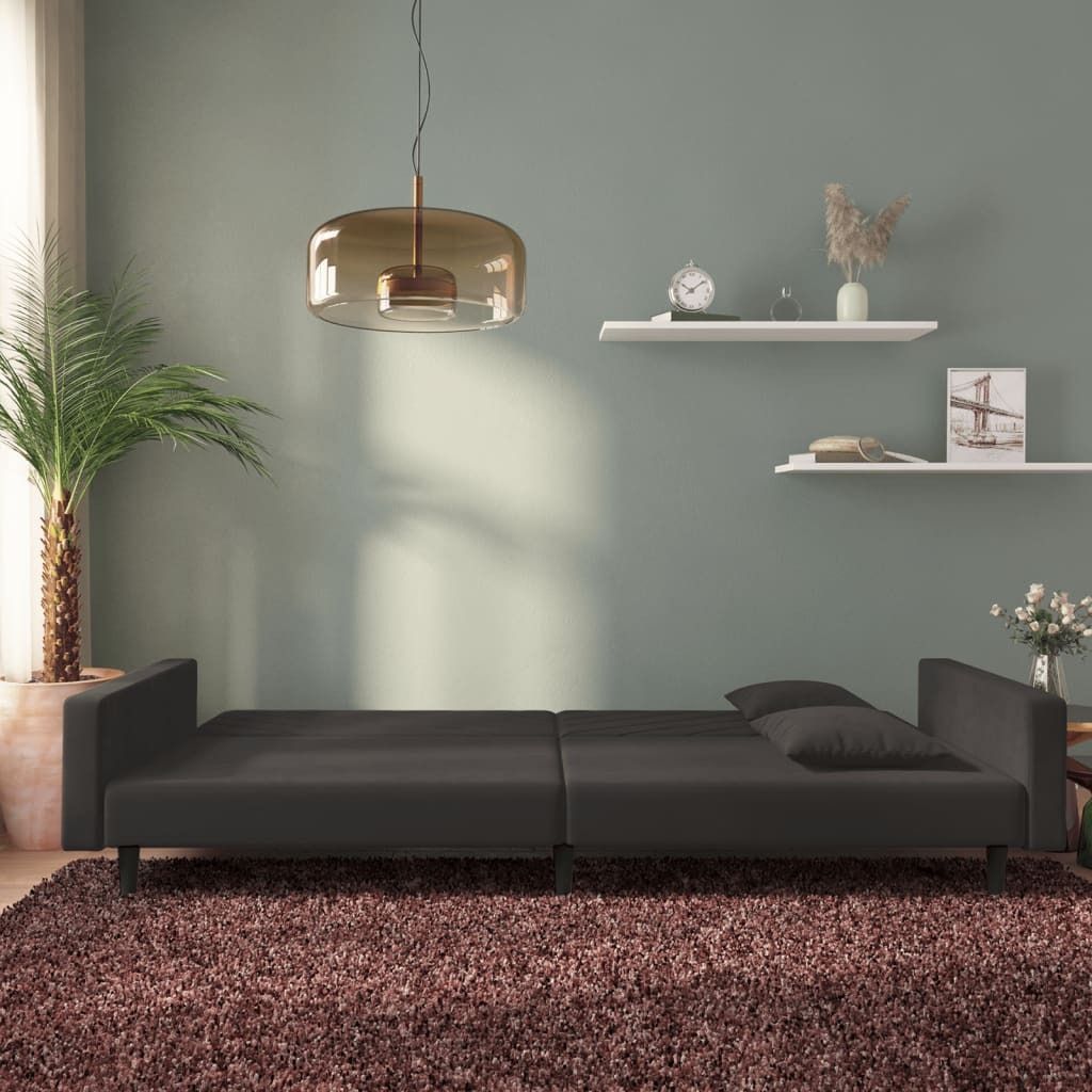 Möbel Schlafsofa 2-Sitzer mit 2 Kissen Schwarz Samt - Klassische Sofas 375923