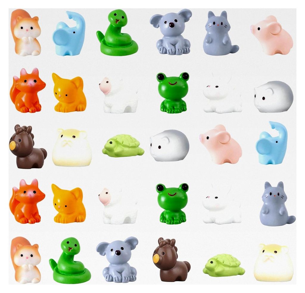 Miniaturfiguren aus Kunstharz, 30 Stück, 15 Designs, kleine Tiere, Dekoration für Miniaturgarten, Puppenhaus, Aquarium, Büro oder Bastelprojekte...