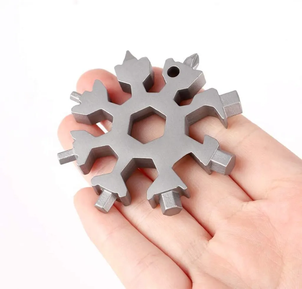 Confezione Da 10 Utensili Multiuso A Forma Di Fiocco Di Neve 18 In 1 - Acciaio Inox, Portachiavi - 5