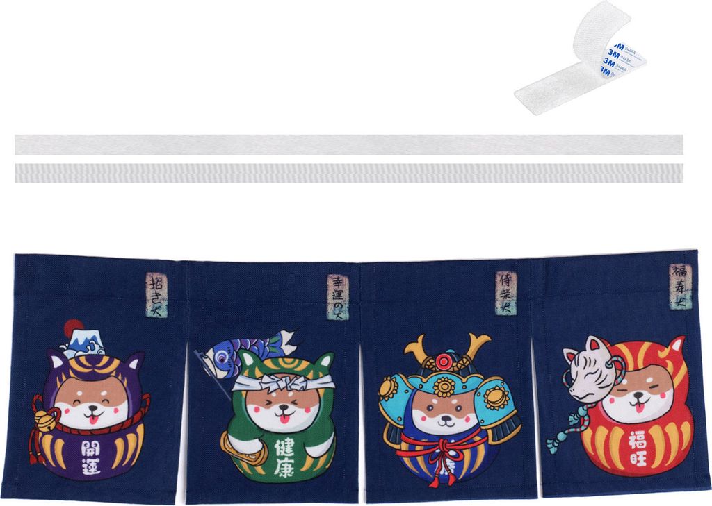 Süßer Japanischer Daruma Türvorhang | 85x30cm | Tür Noren aus Stoff | Shiba Inu