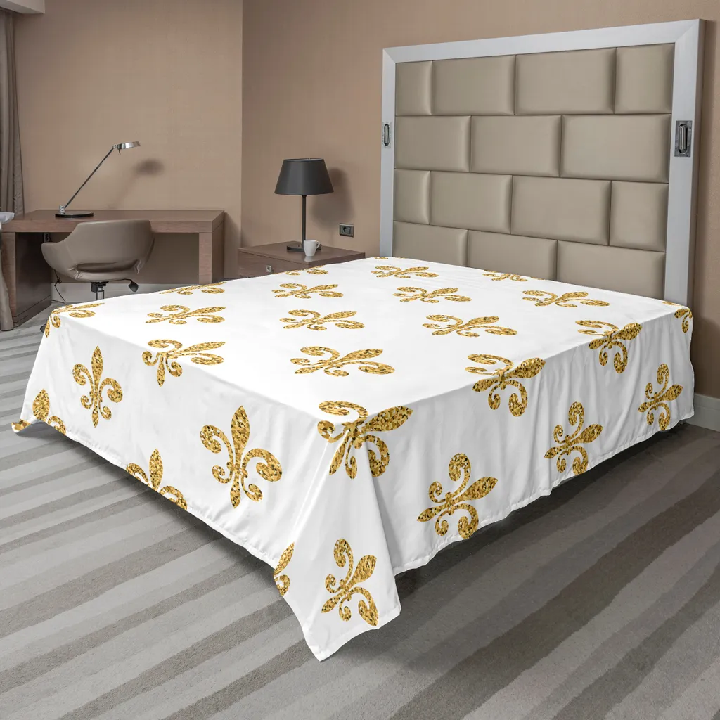 Drap de dessus doux motif lys européens pour lit double décoratif 1p