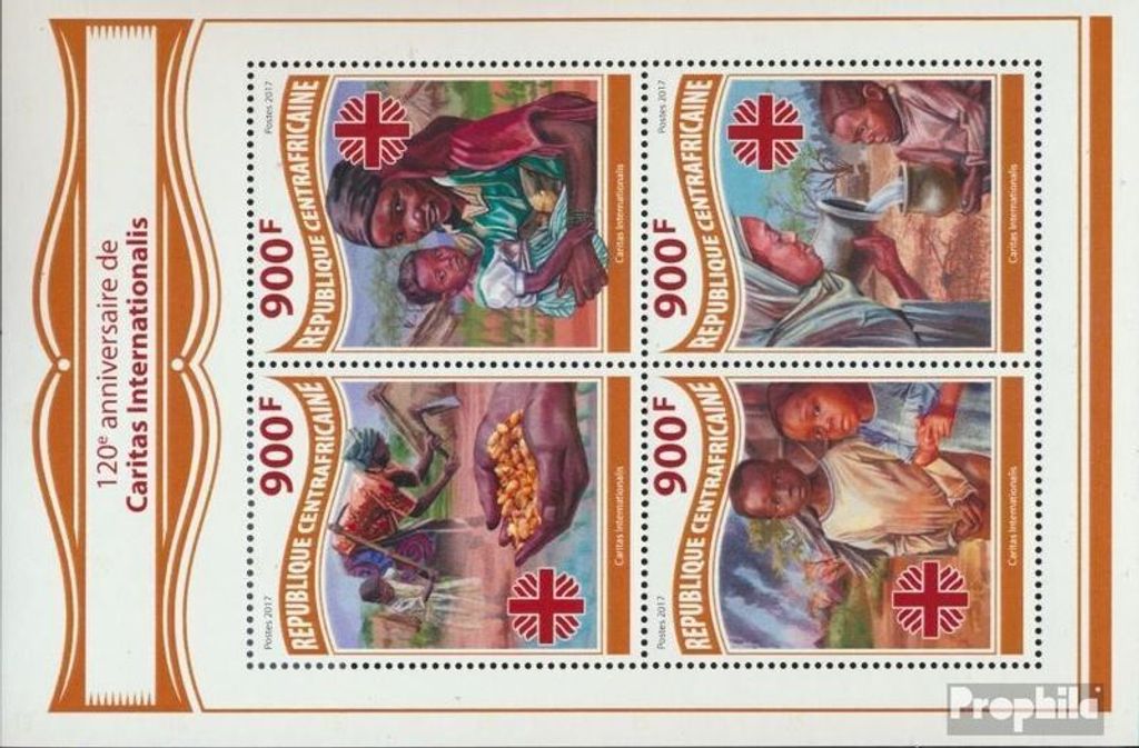 Briefmarken Zentralafrikanische Republik 2017 Mi 7445-7448 Kleinbogen (kompl. Ausgabe) postfrisch Caritas International