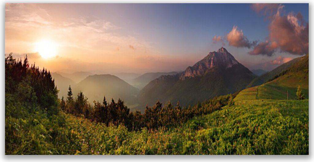 Tulup Leinwand-Bilder 120x60 Wandbild Canvas Kunstdruck Gebirge Wald Natur