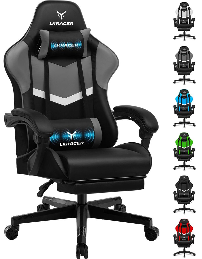 LUCKRACER Gaming-Stuhl Gaming Chair Bürostuhl Ergonomisch mit Lendenkissen Kopfkissen, Höhenverstellbarer Gamer Stuhl 150kg Belastbar, Fußstütz...