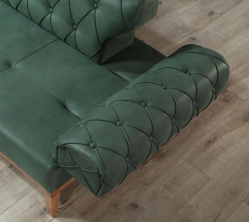 Chesterfield Sofa 3 Sitz Couchen Dreisitzer Grün Neu Textil Holz 220cm