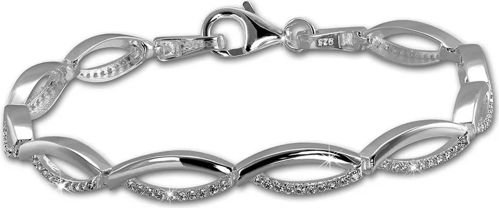 Bracelet Ovale en Argent Véritable 925 Blanc Brillant 18,5cm pour Femme