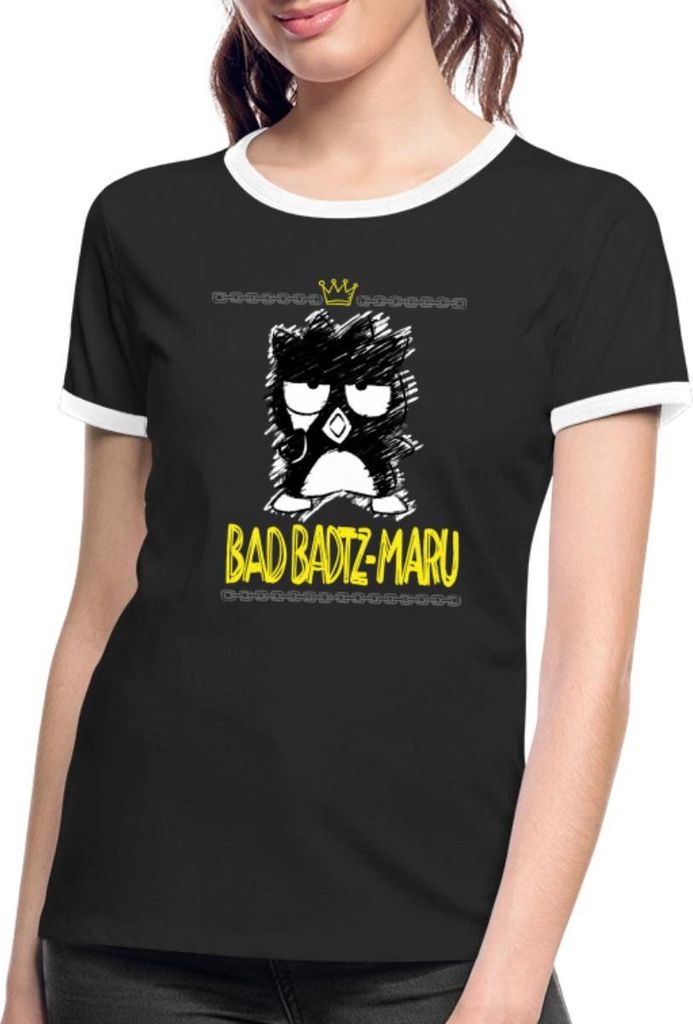 Spreadshirt Bad Badtz Maru Skizzen Stil Frauen Kontrast T-Shirt, S, Schwarz/Weiß