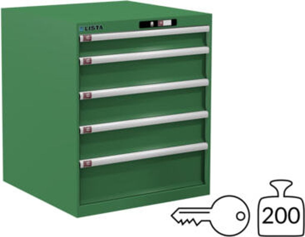 Lista Schubladenschrank - 14.504.030 - 850x717x725 mm (HxBxT) - 5 Schubladen - 200 kg - Key Lock - resedagrün (RAL 6011)