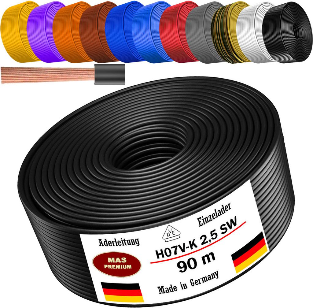 90m Aderleitung H07 V-K SW 1x2,5 mm² Schwarz Einzelader Produktbild 