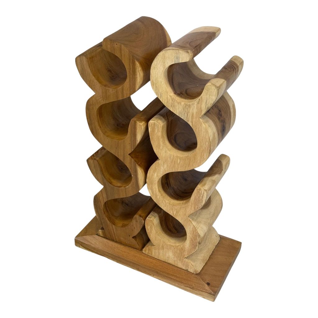 Holz Weinregal – Weinhalter Flaschenhalter - Küche Wohnzimmer Bar - Dekorativ Geschwungen – Aus Teakholz für 8 Flaschen – 60x40x20 cm