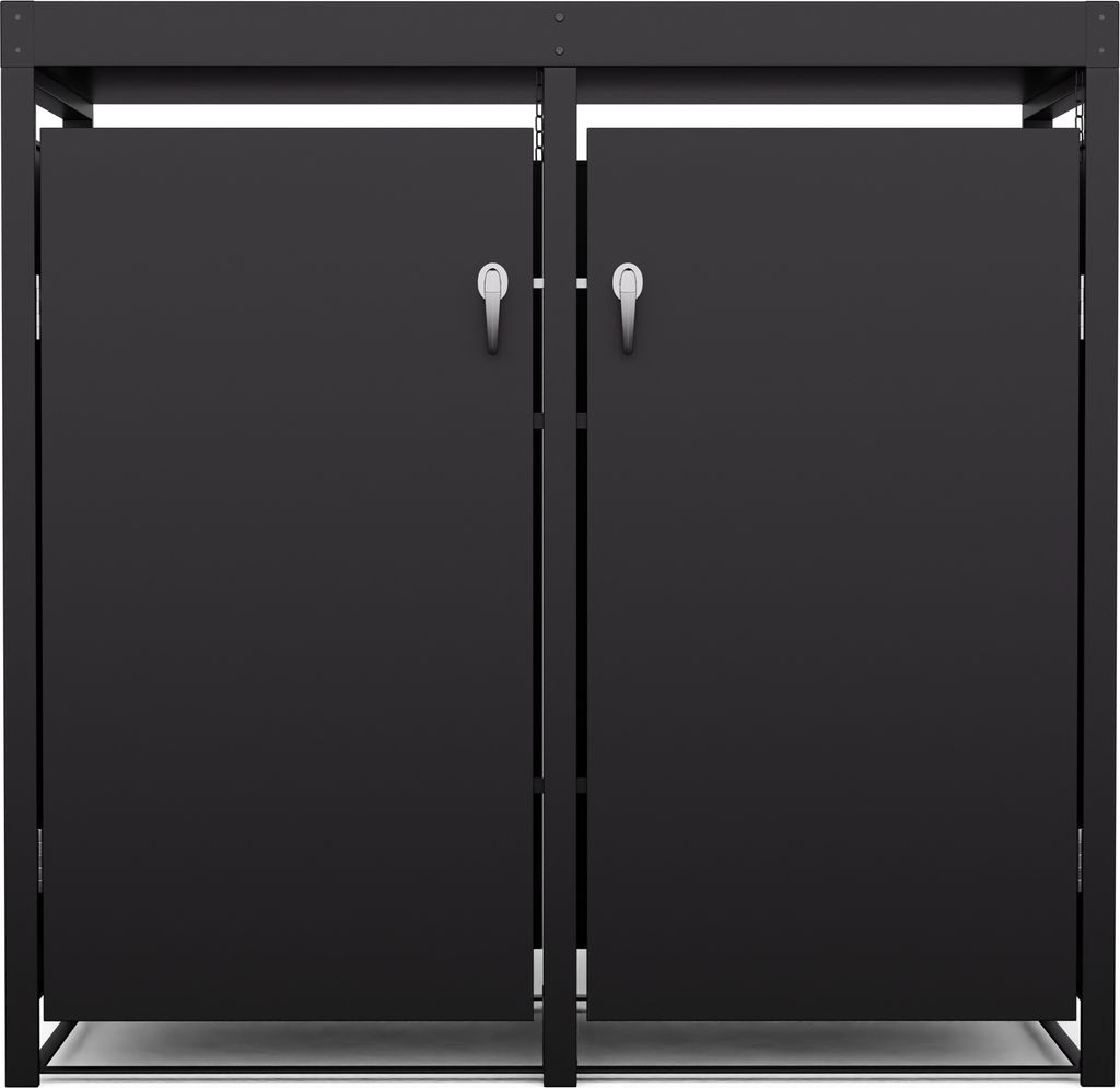 Blumfeldt Mülltonnenbox für 60/120/240 L Behälter, Doppelöffnung von oben & vorne, sicheres Schloss mit Schlüssel - elegantes 3er-Müllt...