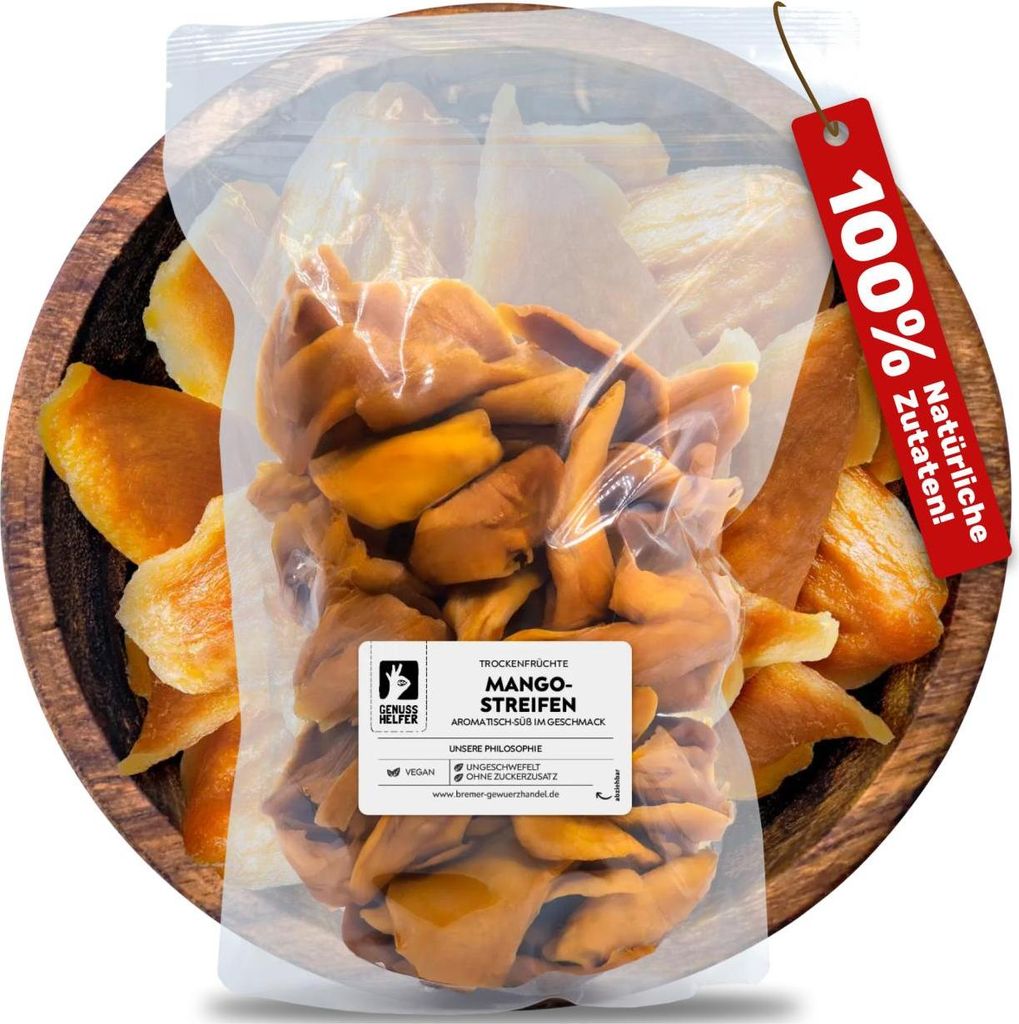 Mango, getrocknet 1 Kg ungeschwefelte Mangostreifen ohne Zuckerzusatz - getrocknete Früchte, Trockenfrüchte, Trockenobst, ungezuckert, dried mang...