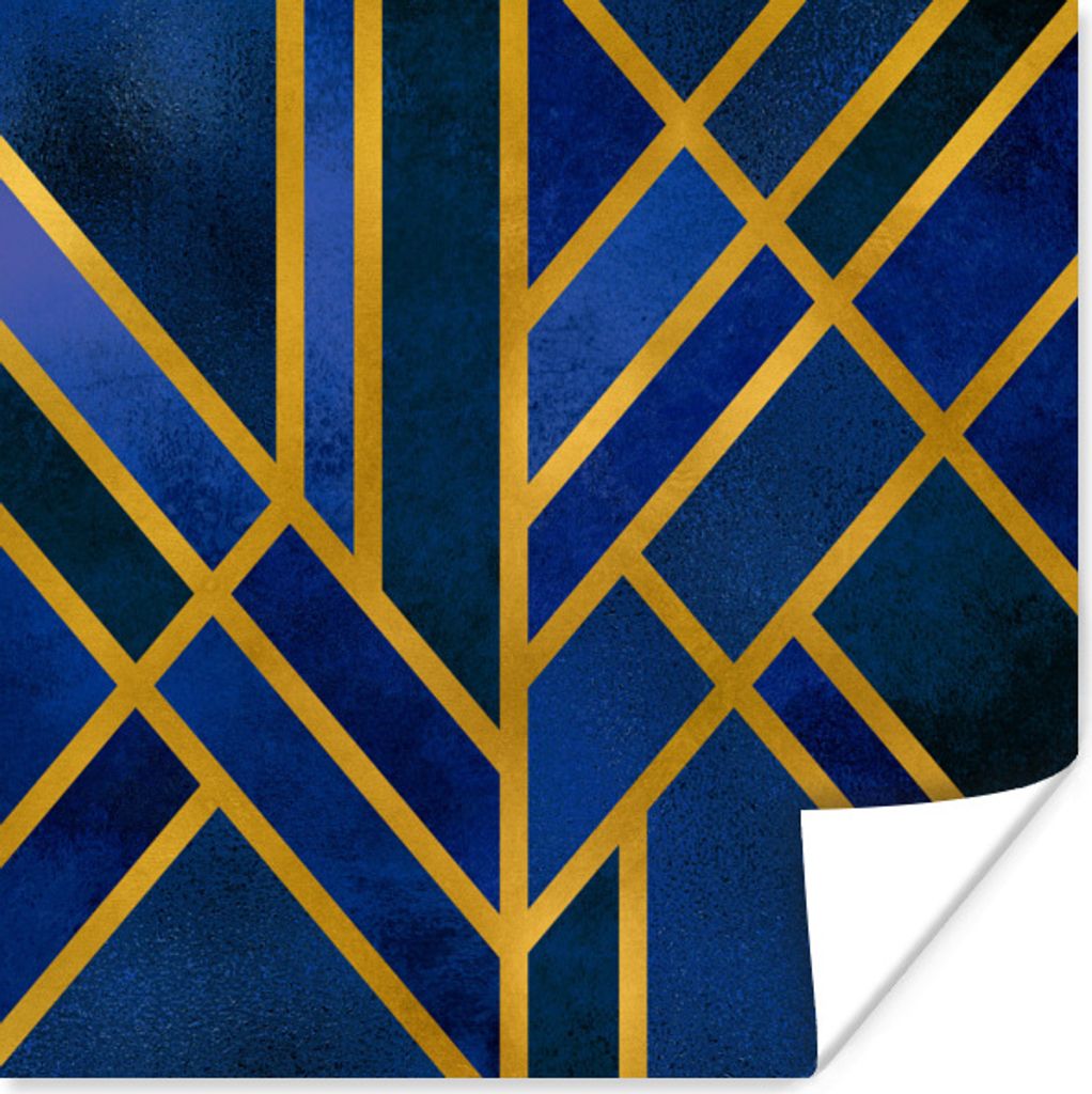MuchoWow Poster Gold - Blau - Design - Luxus 50x50 cm - Wohnzimmerdekoration
