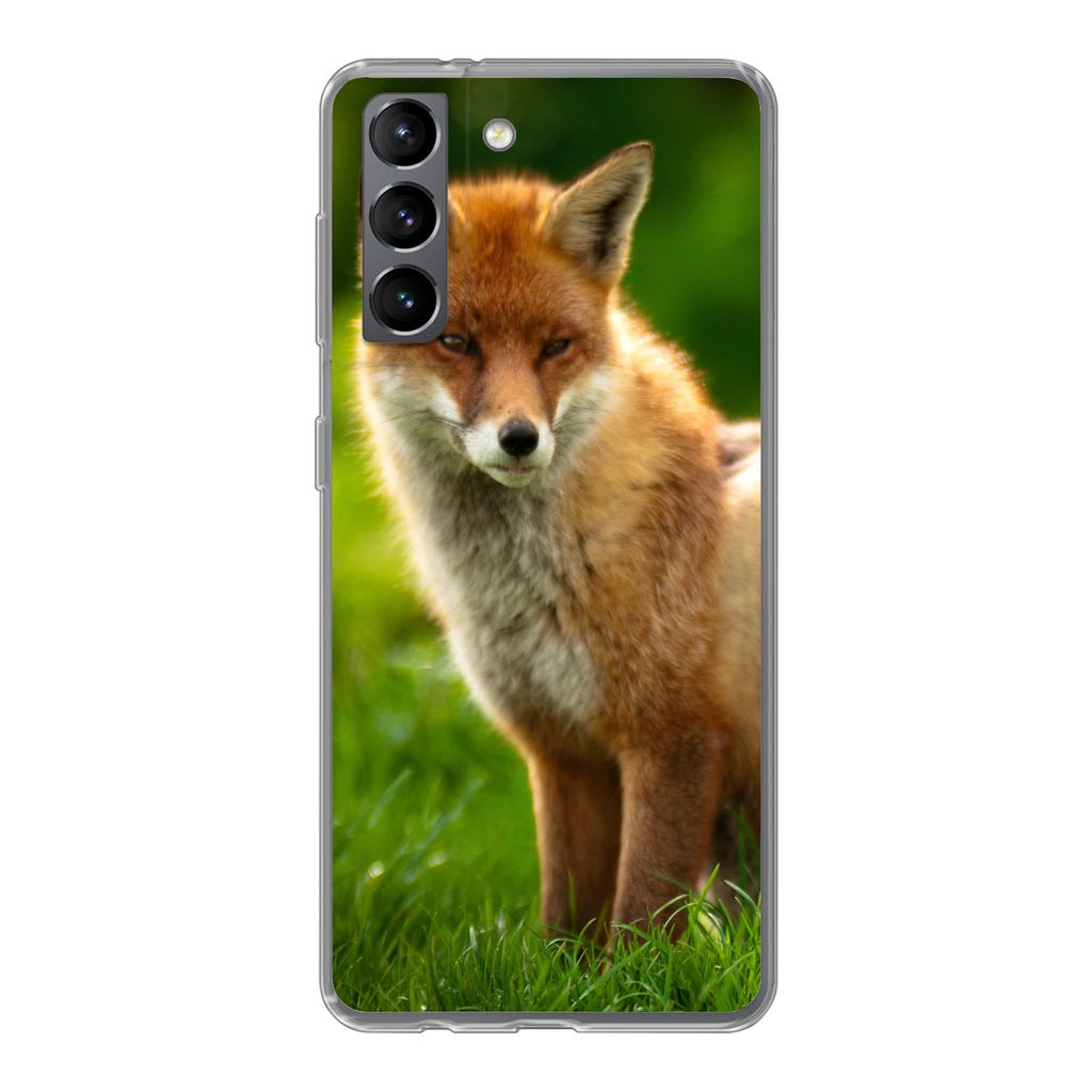 MuchoWow Handyhülle Schutzhülle Hülle für Samsung Galaxy S21 Fuchs - Licht - Gras Silikon Softcase Handy Hülle - Softcase