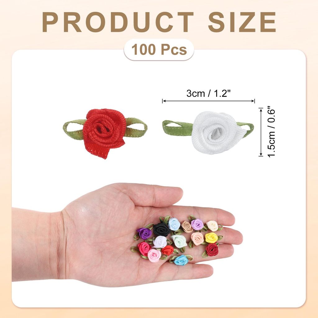 100 Stš¹ck Wei?e/Rote Kš¹nstliche Mini Schleifen Blumen 5/8"x1-3/16" Mini-Rosen Schleifen Rosen mit Blatt Stoffblumen Satinband fš¹r N?hen Ve...